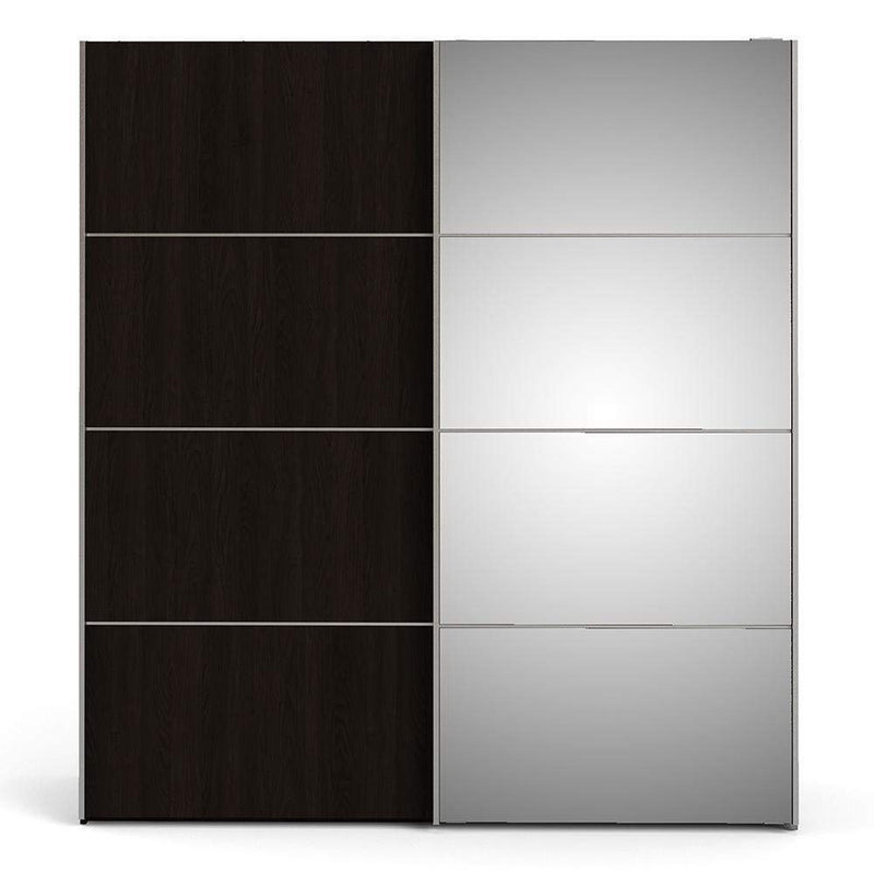 Verona - Verona Sliding Wardrobe 180cm in Black Matt with Black Matt and Mirror Doors with 2 Shelves