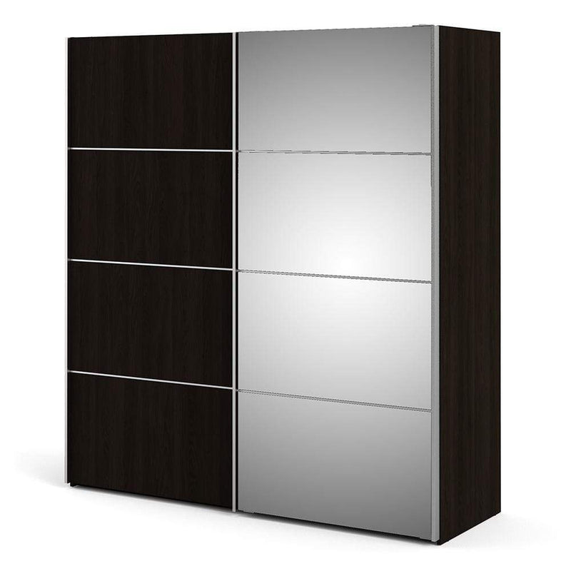 Verona - Verona Sliding Wardrobe 180cm in Black Matt with Black Matt and Mirror Doors with 2 Shelves