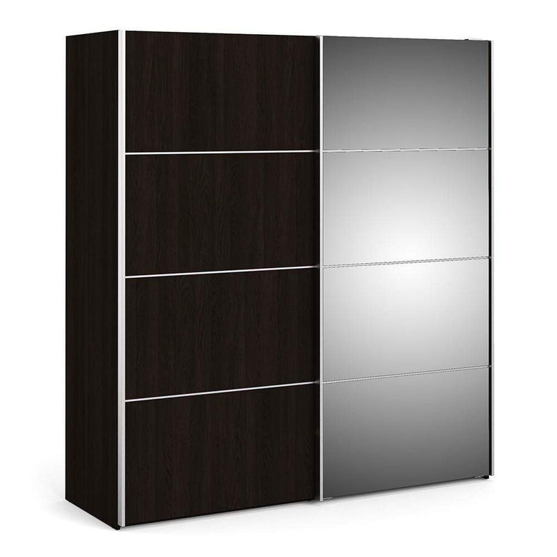 Verona - Verona Sliding Wardrobe 180cm in Black Matt with Black Matt and Mirror Doors with 2 Shelves