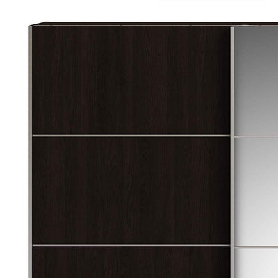 Verona - Verona Sliding Wardrobe 180cm in Black Matt with Black Matt and Mirror Doors with 2 Shelves