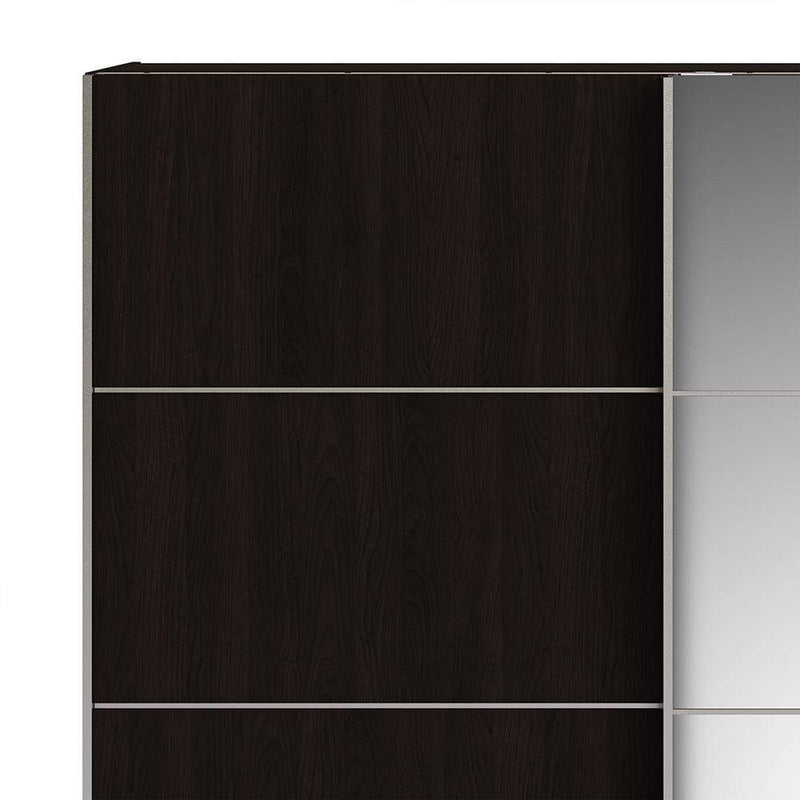 Verona - Verona Sliding Wardrobe 180cm in Black Matt with Black Matt and Mirror Doors with 2 Shelves