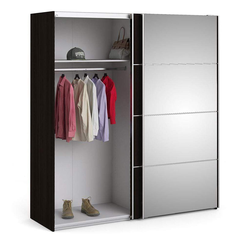 Verona - Verona Sliding Wardrobe 180cm in Black Matt with Black Matt and Mirror Doors with 5 Shelves