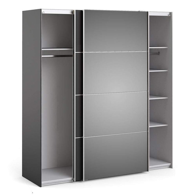 Verona - Verona Sliding Wardrobe 180cm in Black Matt with Black Matt and Mirror Doors with 5 Shelves