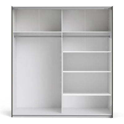 Verona - Verona Sliding Wardrobe 180cm in Black Matt with Black Matt and Mirror Doors with 5 Shelves