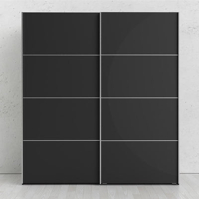 Verona - Verona Sliding Wardrobe 180cm in Black Matt with Black Matt Doors with 2 Shelves