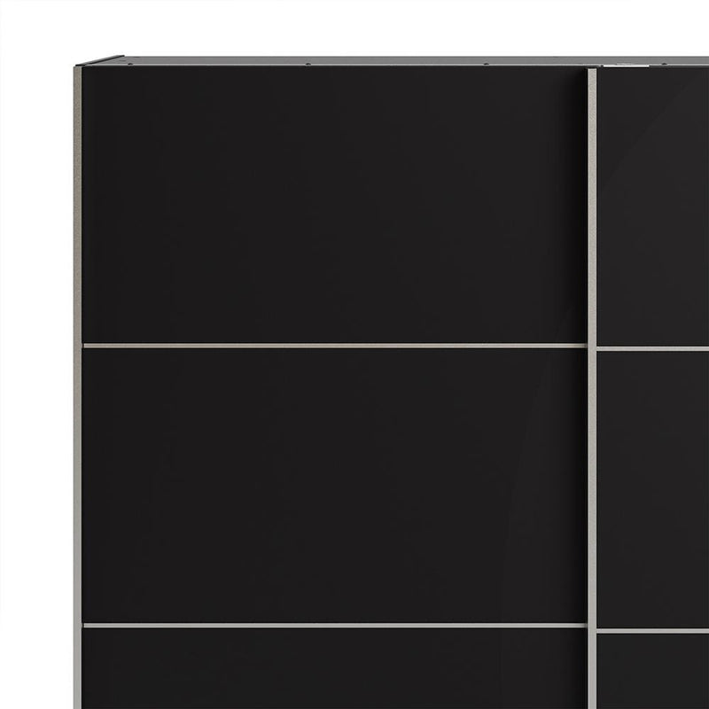 Verona - Verona Sliding Wardrobe 180cm in Black Matt with Black Matt Doors with 2 Shelves