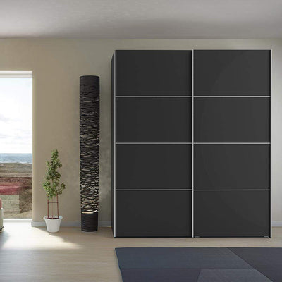 Verona - Verona Sliding Wardrobe 180cm in Black Matt with Black Matt Doors with 2 Shelves