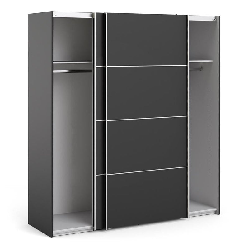 Verona - Verona Sliding Wardrobe 180cm in Black Matt with Black Matt Doors with 2 Shelves