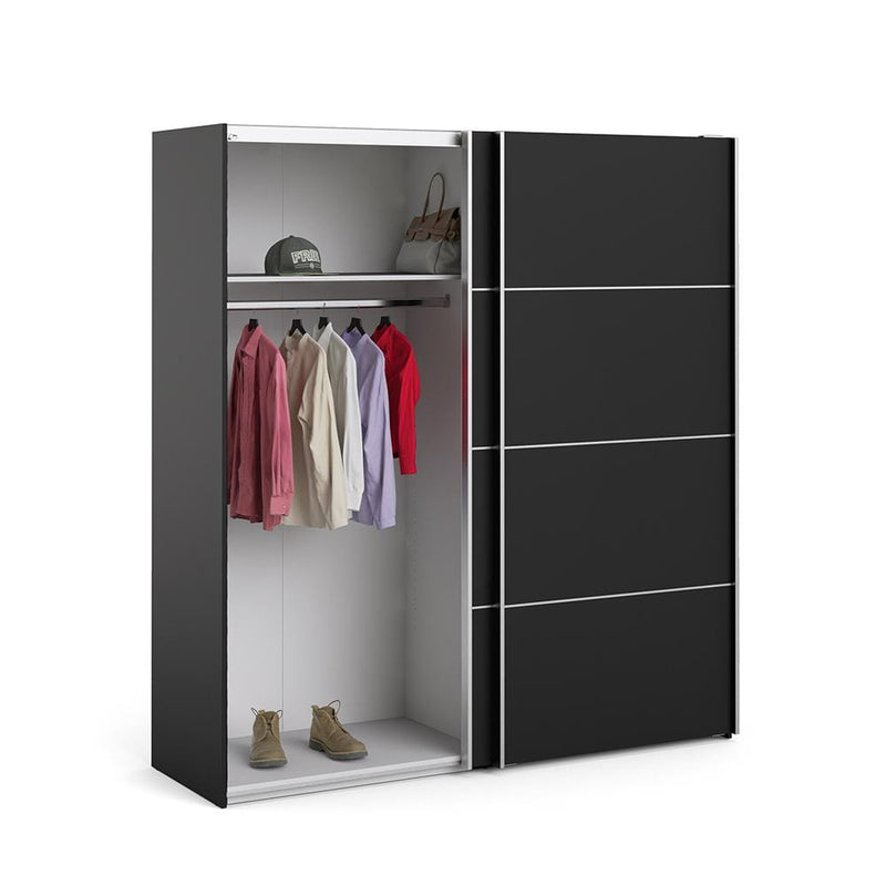 Verona - Verona Sliding Wardrobe 180cm in Black Matt with Black Matt Doors with 2 Shelves