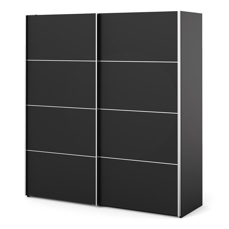 Verona - Verona Sliding Wardrobe 180cm in Black Matt with Black Matt Doors with 2 Shelves