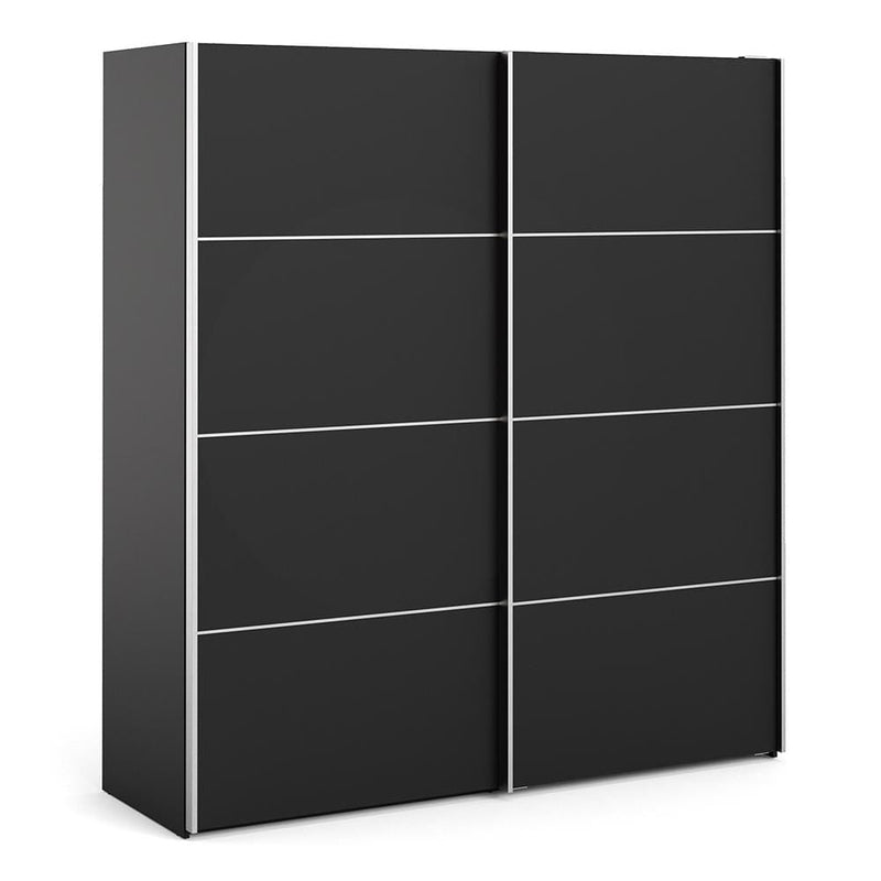 Verona - Verona Sliding Wardrobe 180cm in Black Matt with Black Matt Doors with 2 Shelves