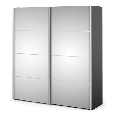 Verona - Verona Sliding Wardrobe 180cm in Black Matt with Mirror Doors with 2 Shelves