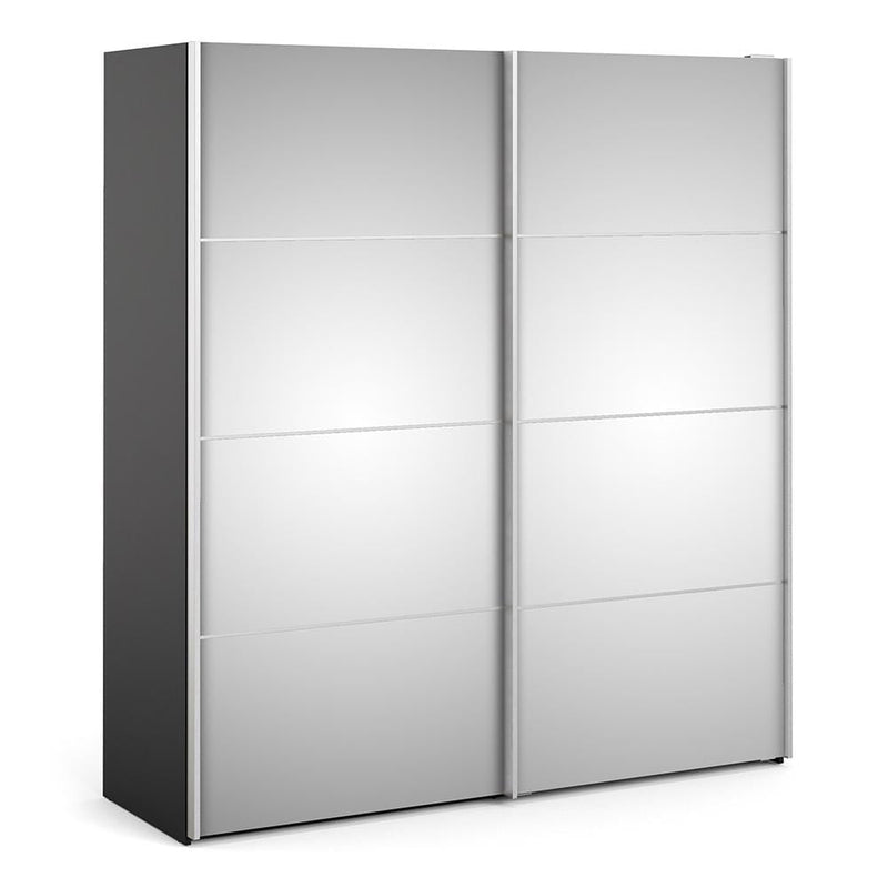 Verona - Verona Sliding Wardrobe 180cm in Black Matt with Mirror Doors with 2 Shelves