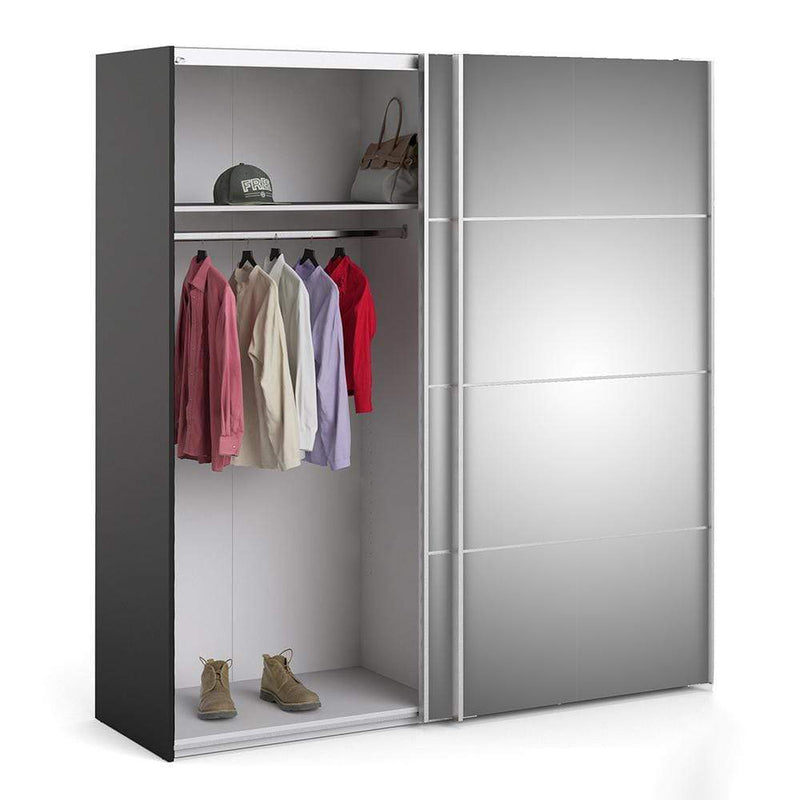 Verona - Verona Sliding Wardrobe 180cm in Black Matt with Mirror Doors with 2 Shelves