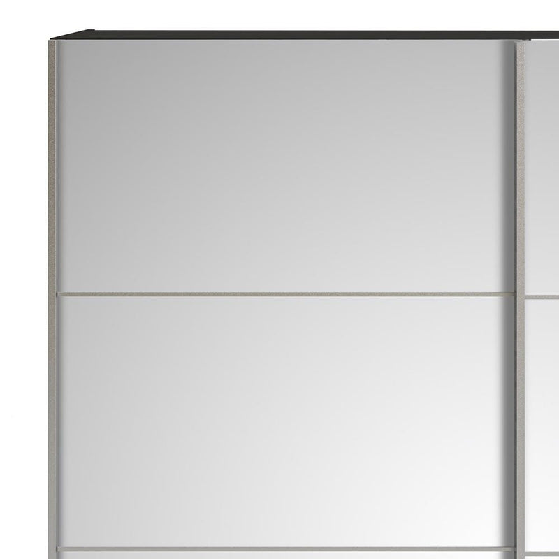 Verona - Verona Sliding Wardrobe 180cm in Black Matt with Mirror Doors with 2 Shelves