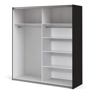 Verona - Verona Sliding Wardrobe 180cm in Black Matt with Mirror Doors with 5 Shelves