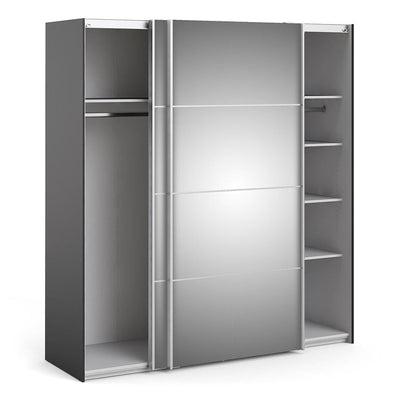 Verona - Verona Sliding Wardrobe 180cm in Black Matt with Mirror Doors with 5 Shelves