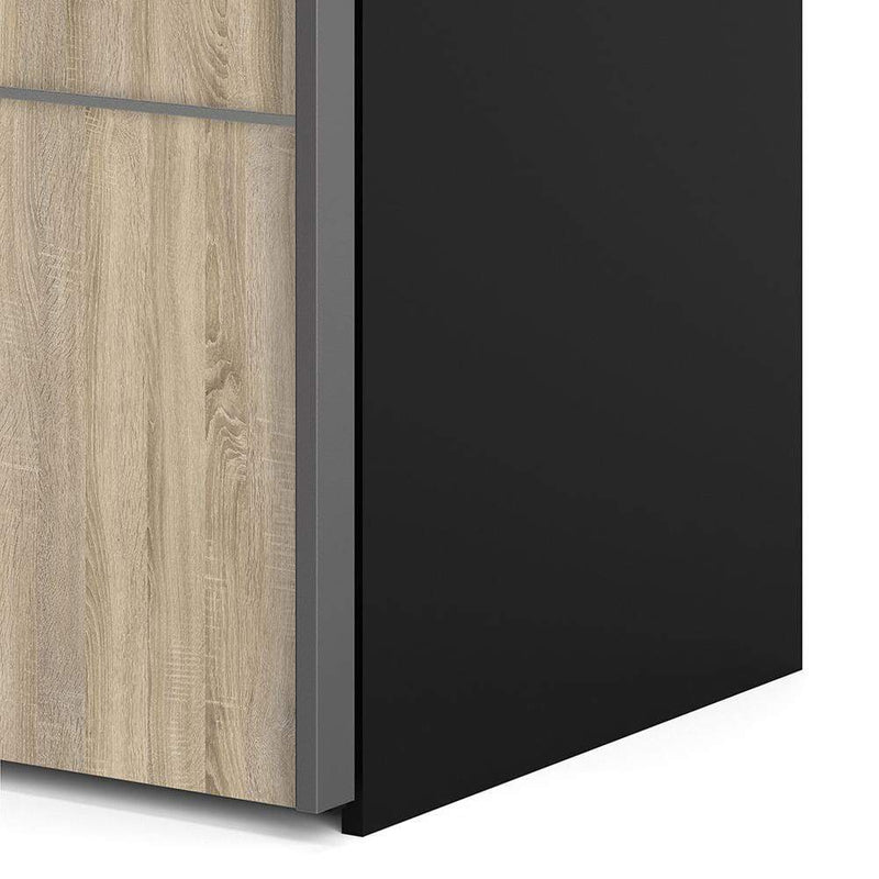 Verona - Verona Sliding Wardrobe 180cm in Black Matt with Oak Doors with 2 Shelves