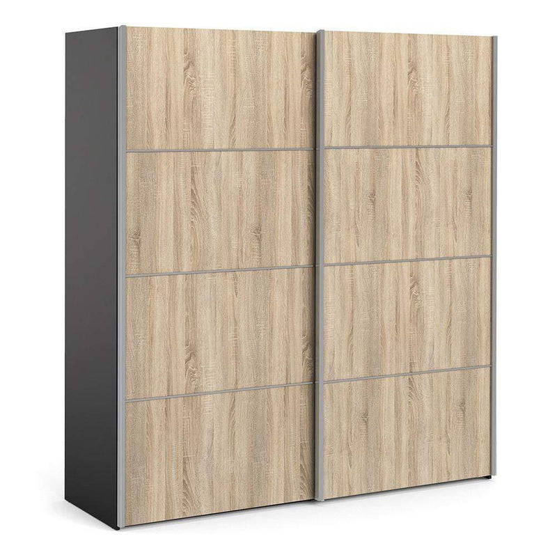 Verona - Verona Sliding Wardrobe 180cm in Black Matt with Oak Doors with 2 Shelves