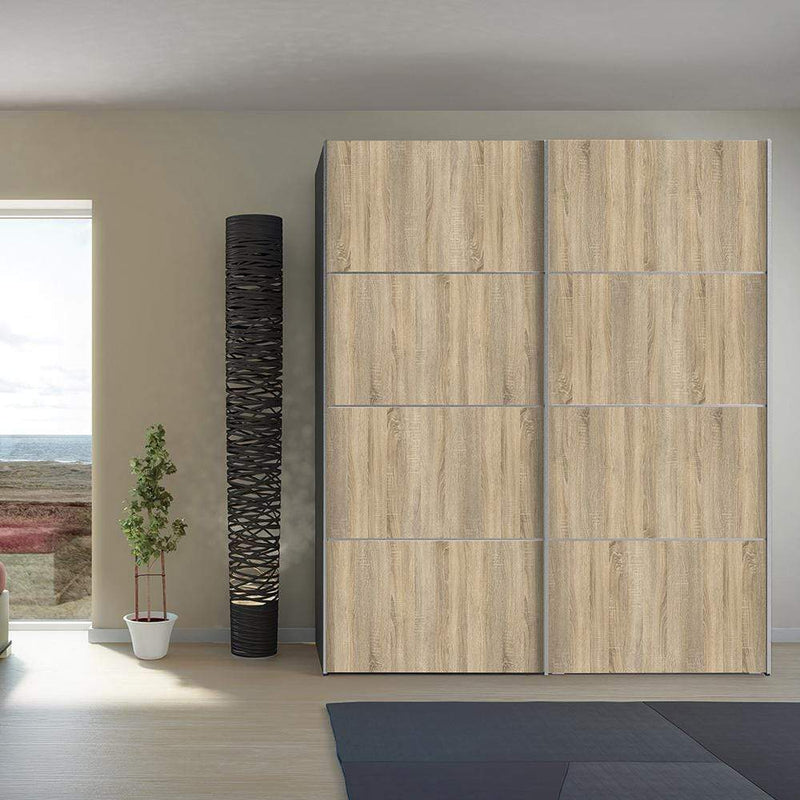 Verona - Verona Sliding Wardrobe 180cm in Black Matt with Oak Doors with 2 Shelves