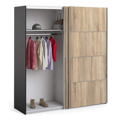 Verona - Verona Sliding Wardrobe 180cm in Black Matt with Oak Doors with 2 Shelves