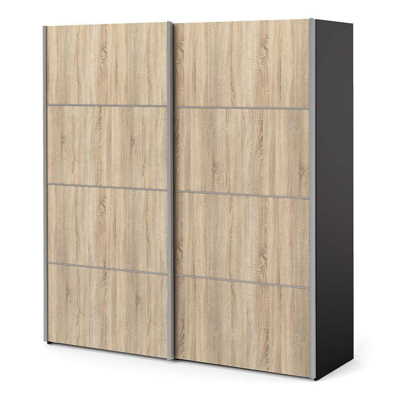 Verona - Verona Sliding Wardrobe 180cm in Black Matt with Oak Doors with 2 Shelves