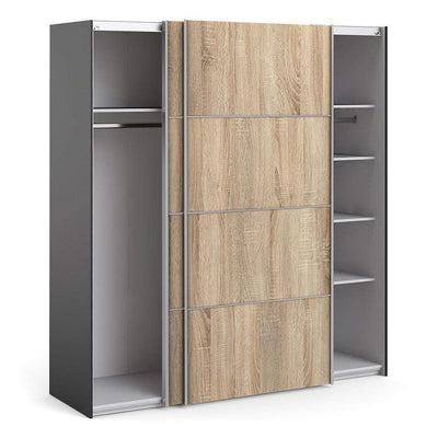 Verona - Verona Sliding Wardrobe 180cm in Black Matt with Oak Doors with 5 Shelves