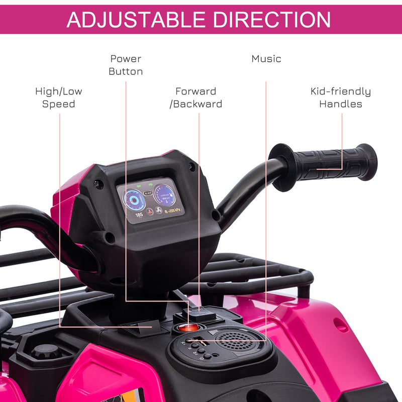 HOMCOM 12V Kids Quad Bike with Forward Reverse Functions, Ride On ATV with Music, LED Headlights, for Ages 3-5 Years - Pink