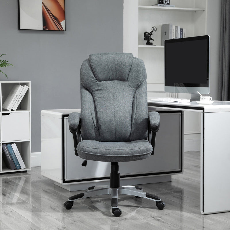 Vinsetto Linen Fabric Home Office Chair, Height Adjustable Computer Chair with Padded Armrests and Tilt Function, Grey