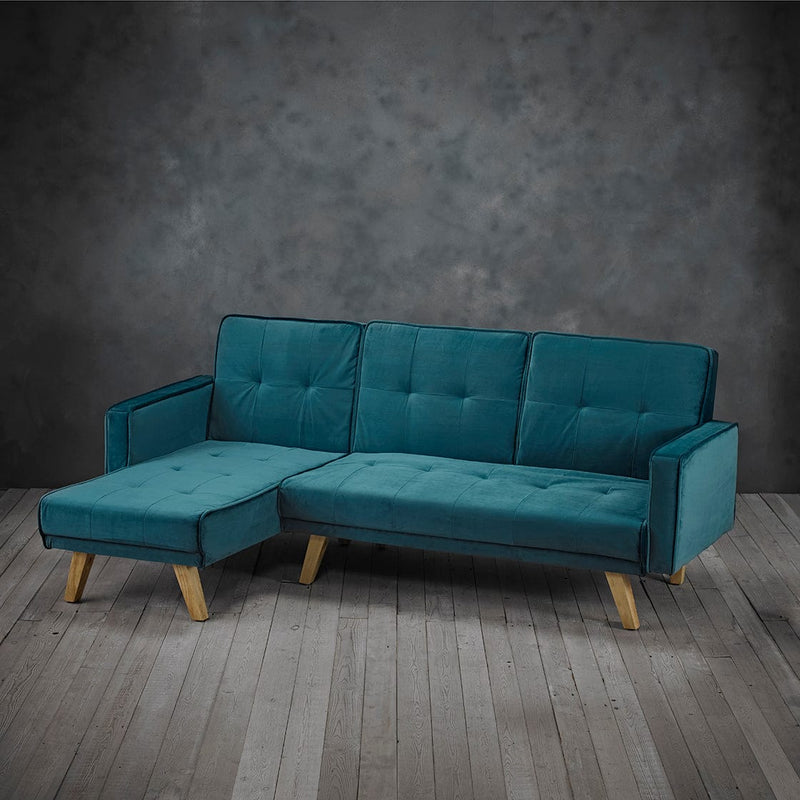 Kitson Corner Sofa Bed Teal Velvet