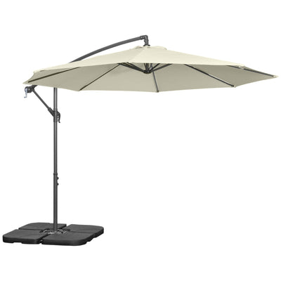 3m Overhanging Garden Parasol, With Weights And Cover - Beige