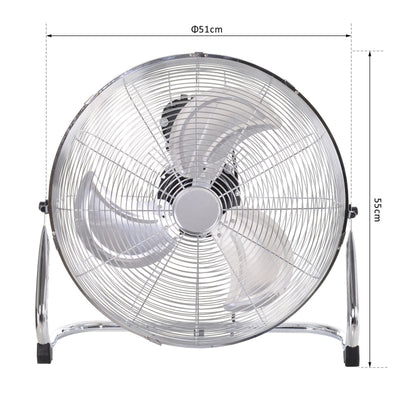 20 Chrome Metal Floor Fan With Tilting, Silver