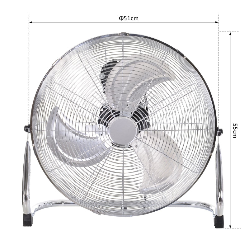 20 Chrome Metal Floor Fan With Tilting, Silver