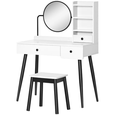 Dressing Table Set With Mirror And Stool, Living White