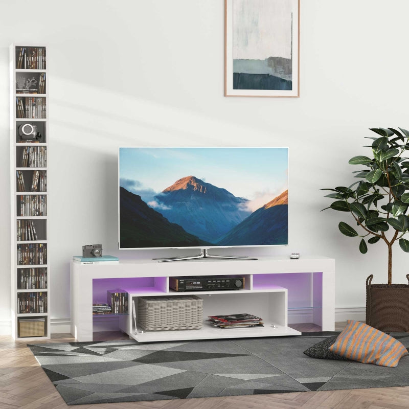 High Gloss Futuristic TV Stand, With LED Lights - White