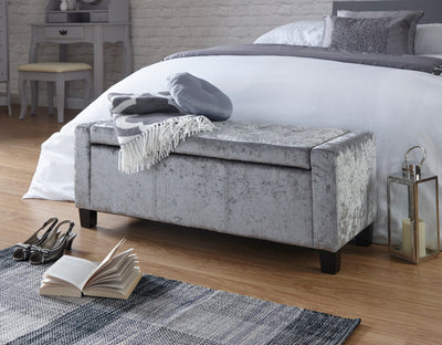 Verona Ottoman Bench Grey Crushed Velvet