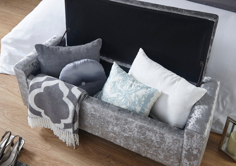 Verona Ottoman Bench Grey Crushed Velvet