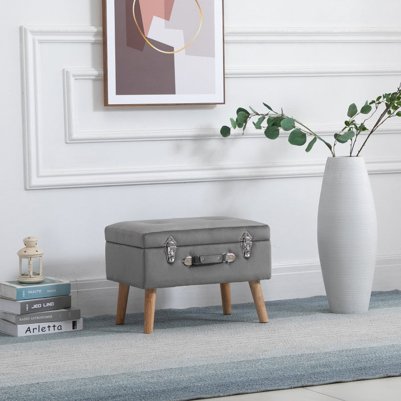 Elegant Velvet Footstool Pouffe Storage , Grey