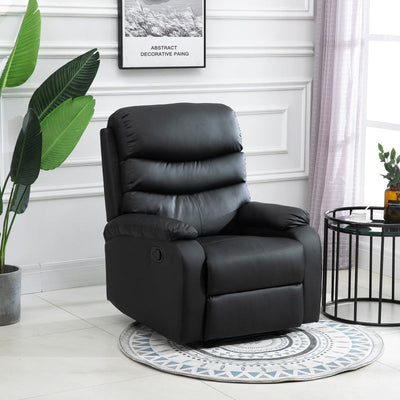 PU Leather Single Sofa Chair Manual Recliner Armchair W/Footrest-Black