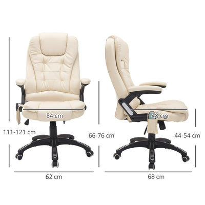 HOMCOM Executive Office Chair with Massage and Heat, High Back PU Leather Massage Office Chair With Tilt and Reclining Function, Beige