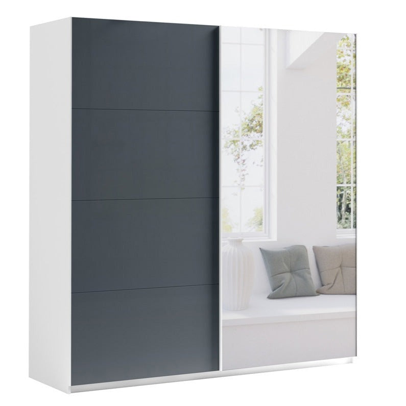 Moore Sliding Door Mirrored Wardrobe White & Dark Grey