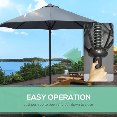 Outsunny Garden Parasol Umbrella, Outdoor Market Table Umbrella Sun Shade Canopy with 8 Ribs, Grey