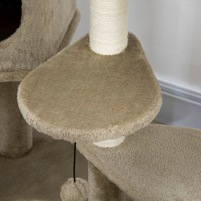 PawHut Cat Tree, Cat Tower for Indoor Cats with Sisal Scratching Post, Ramp, Kitten Bed, Condo, Ball Toy, Brown, 55x55x94 cm