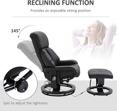 Faux Leather Ten-Point Massage Recliner And Footstool - Black