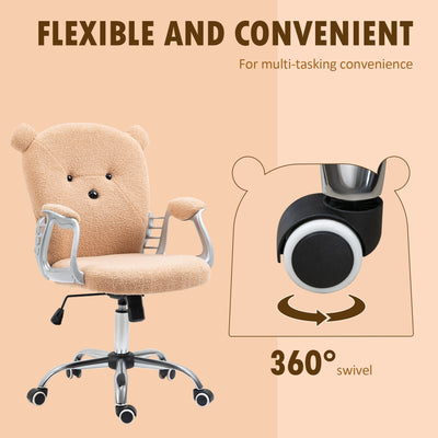 Vinsetto Cute Office Chair, Bear Shape Desk Chair with Teddy Fleece Fabric, Padded Armrests, Tilt Function, Adjustable Seat Height, Brown