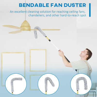 HOMCOM Extendable Feather Duster with Telescopic Pole 1.8m/5.9ft, Microfiber Duster Cleaning Kit with Bendable Head for Cleaning High Ceiling Fans