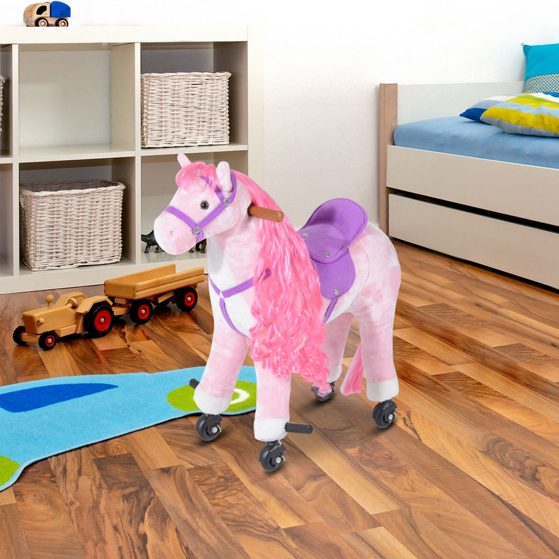 Caballo de peluche para niños HOMCOM con sonido - Rosa