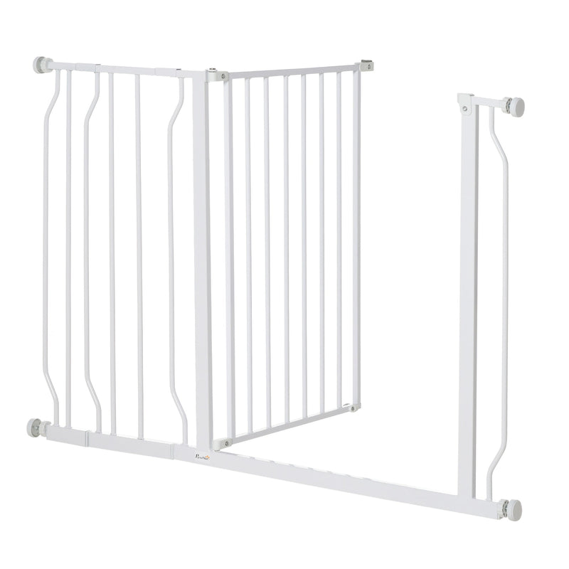 PawHut Wide Dog Safety Gate, with Door Pressure, for Doorways, Hallways, Staircases - White