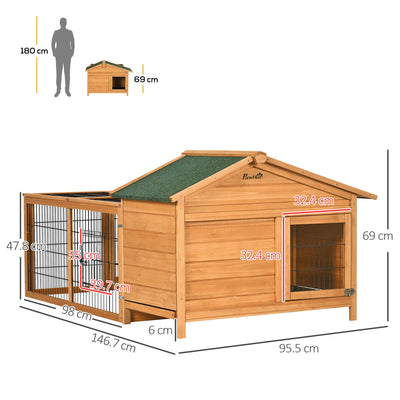 Jaula de madera para conejos PawHut para exteriores, jaula para conejillos de indias, jaula desmontable para conejos con techo que se puede abrir, puerta con cerradura y bandeja deslizable, color rojo dorado