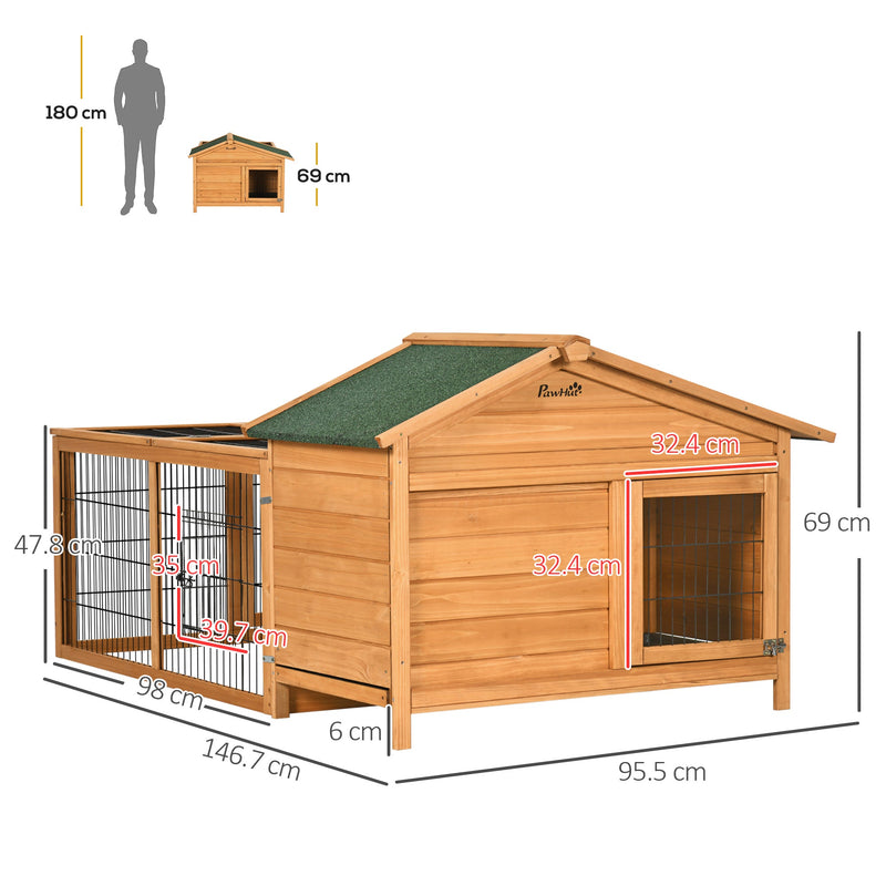 Jaula de madera para conejos PawHut para exteriores, jaula para conejillos de indias, jaula desmontable para conejos con techo que se puede abrir, puerta con cerradura y bandeja deslizable, color rojo dorado